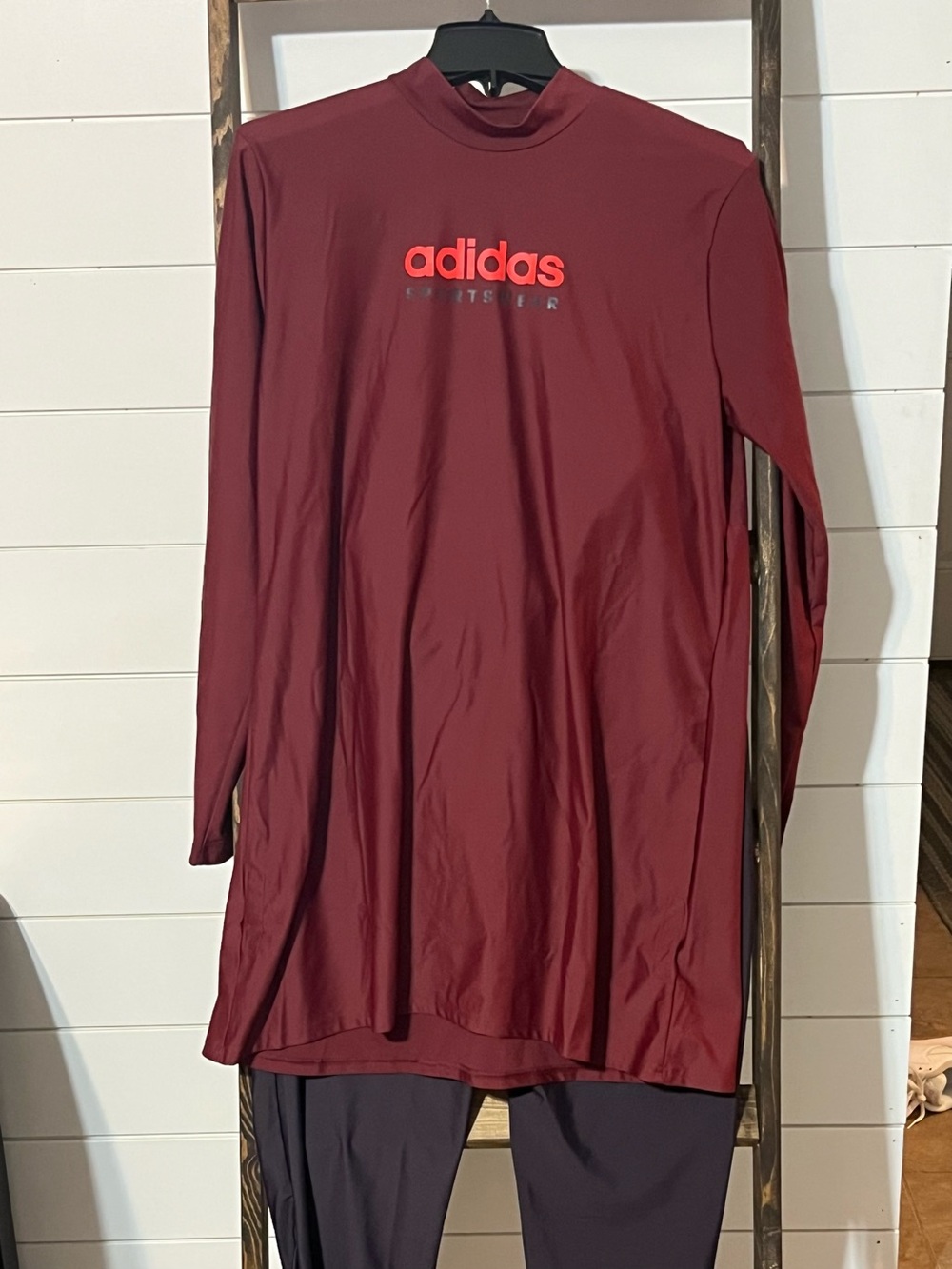 adidas Burgundy Long-Sleeve Mock Neck Top Bottoms Bra
